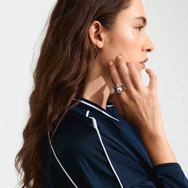 Pack 2 anillos apilables gruesos, acabado martillado, baño de plata esterlina — DUNE