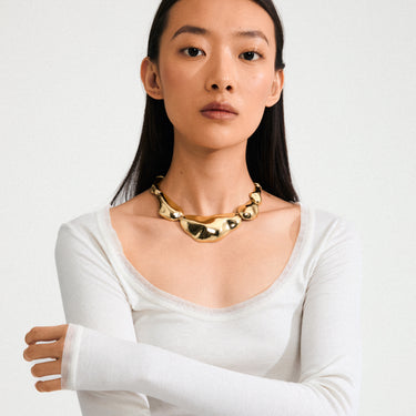 Collar statement grueso, con formas geométricas, baño de oro 18k — FREE