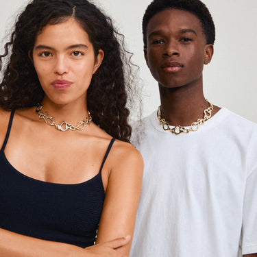 Collar cadena gruesa statement, forma única, baño de oro 18k — STARLIGHT