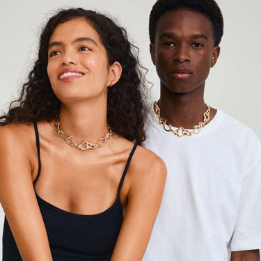 Collar cadena gruesa statement, forma única, baño de oro 18k — STARLIGHT