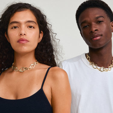 Collar cadena gruesa statement, forma única, baño de oro 18k — STARLIGHT