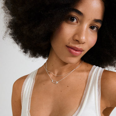 Collar cadena fina set 2-in-1, colgante forma de alfiler, baño de plata esterlina — INSTANT