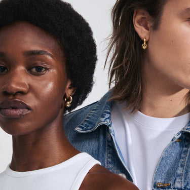 Aretes de aro gruesos con colgante huggie grueso, baño de oro 18k — INTENT