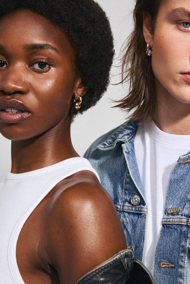 Aretes de aro gruesos con colgante huggie grueso, baño de oro 18k — INTENT