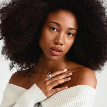 Anillo statement, forma orgánica con cristales, baño de plata esterlina — SUNSET