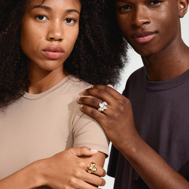 Anillo statement, forma orgánica con cristales, baño de plata esterlina — SUNSET