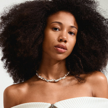 Collar corto grueso sólido de forma irregular baño de plata esterlina — SUNSET