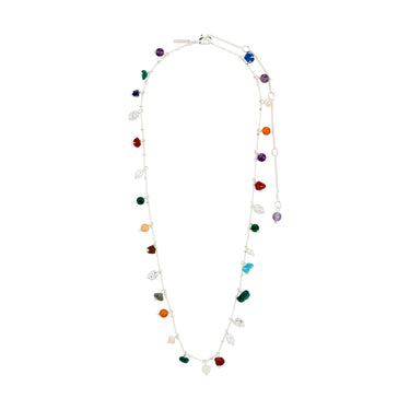 Collar cadena fina, con piedras semi preciosas, baño de plata esterlina — BETWEEN