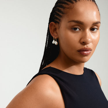 Aretes de aro, colgante de perla grande, baño de oro 18k — SKY