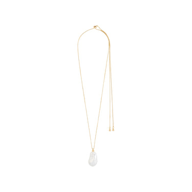 Collar largo, cadena fina, perla grande colgante, baño de oro 18k — SKY