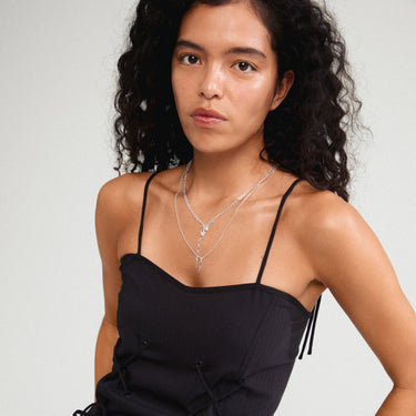 Collar cadena larga 2 en 1,  con colgante de tortuga y perla, baño de plata esterlina — BREEZE