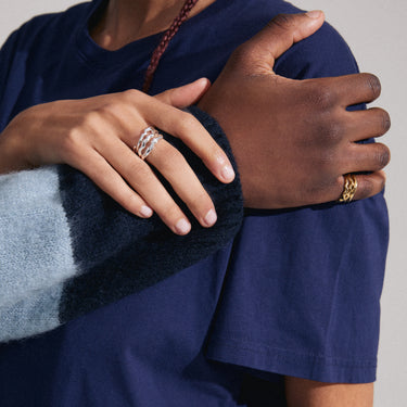 Pack 3 anillos apilables sólidos, forma irregular, baño de oro 18k — PENELOPE