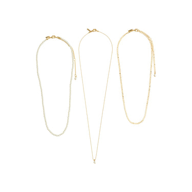 Pack 3 collares, perlas, eslabones y cadena con dije, baño de oro 18k — BAKER