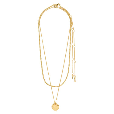 Collar cadena fina set 2-in-1, colgante forma de moneda, baño de oro 18k — DECLAN