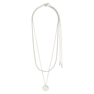 Collar cadena fina set 2-in-1, colgante forma de moneda, baño de plata esterlina — DECLAN