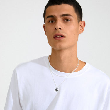 Collar cadena fina set 2-in-1, colgante forma de moneda, baño de plata esterlina — DECLAN