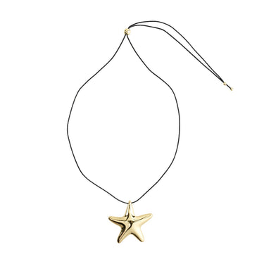 Collar lazo de cuero, dije sólido grande estrella de mar, baño de oro 18k — FORCE