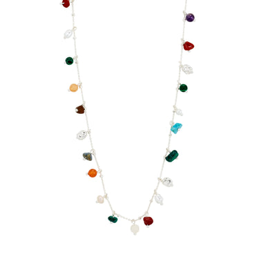 Collar cadena fina, con piedras semi preciosas, baño de plata esterlina — BETWEEN