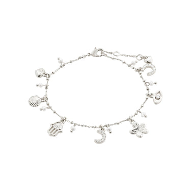 Pulsera cadena fina, con colgantes de simbolos, baño de plata esterlina — PRUCENCE