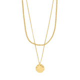 Collar cadena fina set 2-in-1, colgante forma de moneda, baño de oro 18k — DECLAN