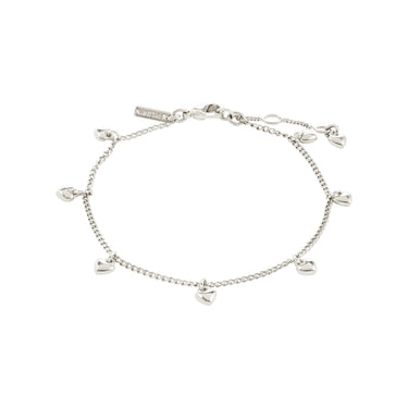 Pulsera cadena fina, con colgantes de corazón, baño de plata esterlina — ALAIA